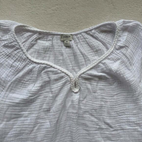 J.Crew White Gauze Puff Sleeve Peasant Blouse Cottagecore Top Size M - Picture 4 of 13